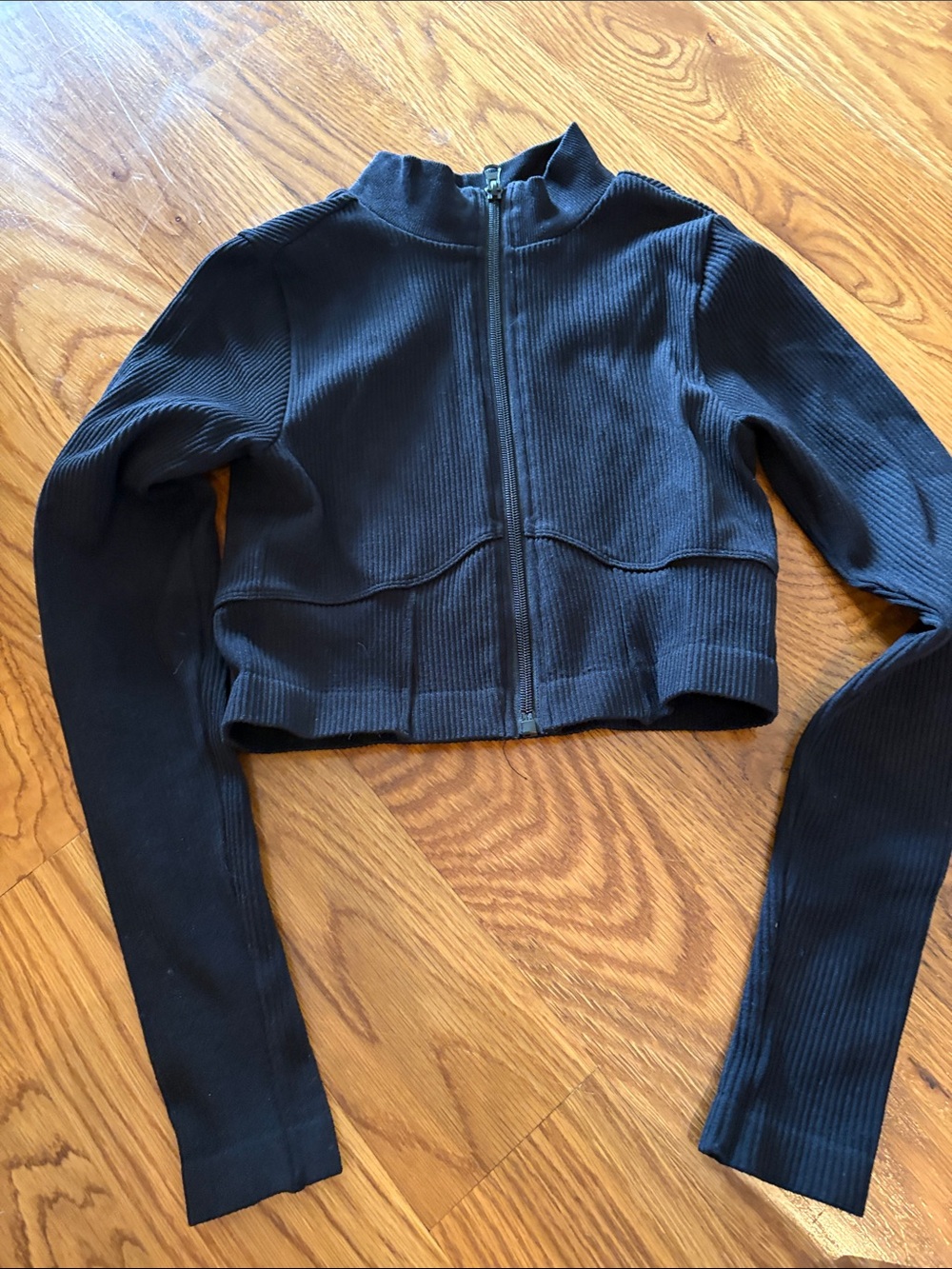 Forever 21 Black Ribbed Zip-Up Top